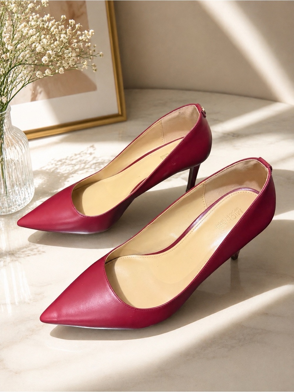 Michael Kors Burgundy Pointed-Toe Mid-Heel Pumps